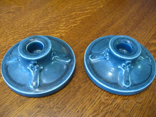 Rookwood Matte Blue Kindlesticks A Pair Mint Condition