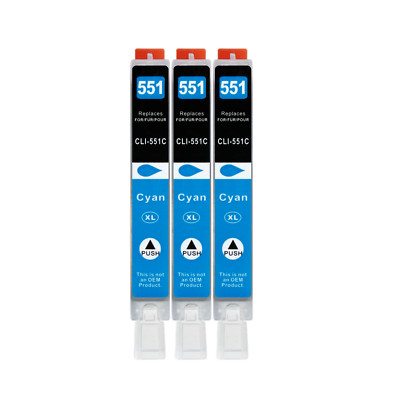 3x XXL Drucker Patrone für Canon CLI-551 C Cyan  IP7250  MG6650  MX925