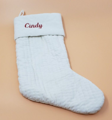 Pottery Barn Quilted Velvet White Stocking Monogramed ''Cindy'' Christmas Holiday