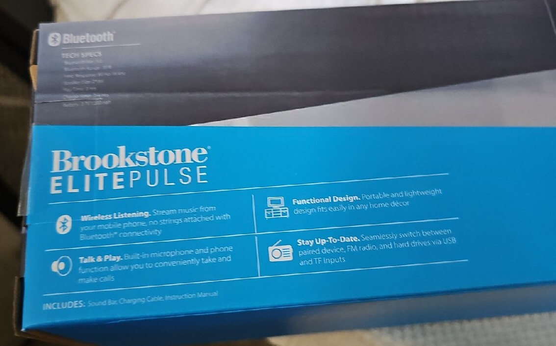 Brookstone ElitePulse Wireless bluetooth Soundbar speaker Built In Mic, FM radio