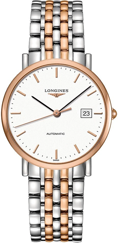 Longines New Elegant White Dial Rose Gold & Steel Mens Luxury Self-Winding Watch