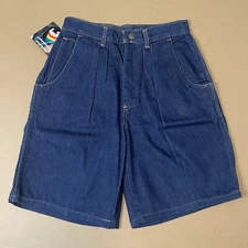 Vintage 70s Dickies Landlubber Pleated Denim Shorts Size 26” Deadstock NOS Dark