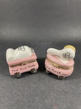 Set of 2 Mud Pie The First Tooth The First Curl Pink Ceramic Hinged Trinket Box