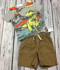 Baby Gap Boys 12-18 Months Dinosaur Shirt  Brown Shorts Outfit. Nwt