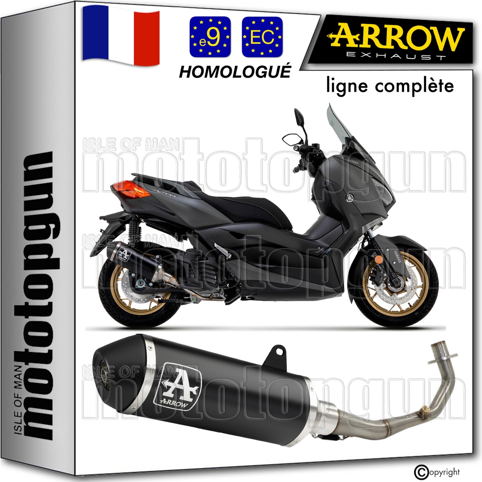 Ligne complete echappement Arrow Urban noir homologue pour scooter Yamaha XMAX 125 2023