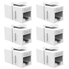 6 Pcs CAT6 RJ45 Keystone Network LAN Ethernet Jack Inline Coupler Snap-In White