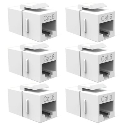 6 Pcs CAT6 RJ45 Keystone Network LAN Ethernet Jack Inline Coupler Snap-In White
