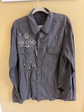 Southern Thread Pearl Snap Gingham Cross Print Embroidered Shirt Men's XL