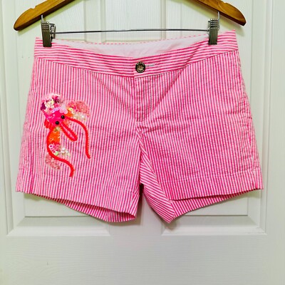 NEW LILLY PULITZER CALLAHAN SEERSUCKER SEQUINED LOBSTER SHORTS PINK COSMO 4 $98