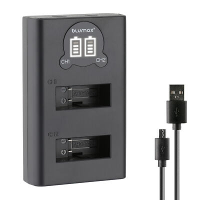 Blumax Dual LCD Ladegerät | für  GoPro Hero 5/6/7/8 Laden über USB-C oder Micro-