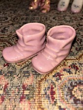 Pair Of Miniature Pink Baby Boots, Ceramic/porcelain Collectible/pink Baby Shoes