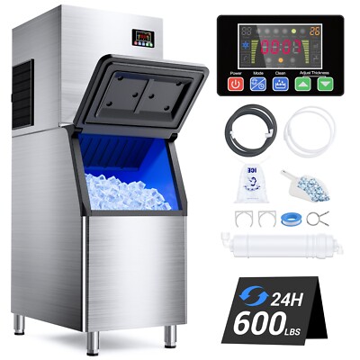 600LBS/24H Commercial Ice Machine W/ 400LBS Storage Capacity 156 Ice Cubes Maker