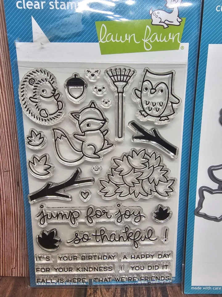Juego de estampillas y troqueles Lawn Fawn Jump For Joy otoño otoño hojas agradecidas ardilla Foto 2 de 4