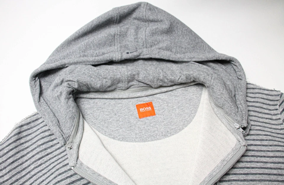 Sudadera con Capucha HUGO BOSS Vesper 3 Para Hombre 2XL Cremallera Completa Bolsillo Rayas Gris Capucha Extraíble Foto 4 de 4