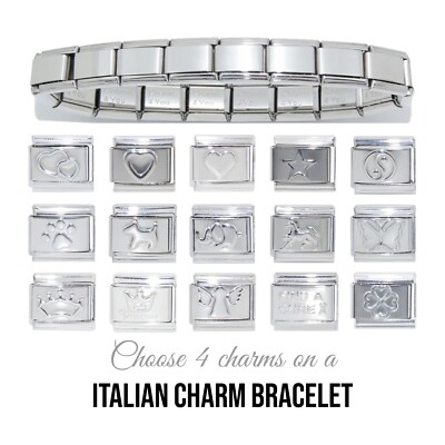 9mm klassisches italienisches Bettelarmband inkl. 4 silberfarbenen Charms nach Wahl 