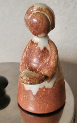 5'' Vintage Gotek Colonia Tovar Venezuela Pottery Figurine Brown  Drip Glaze GIRL