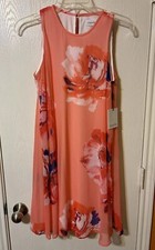 Calvin Klein Woman’s Dress Size 4 Peach W/Flowers Lined Short Sleeveless NEW Tag