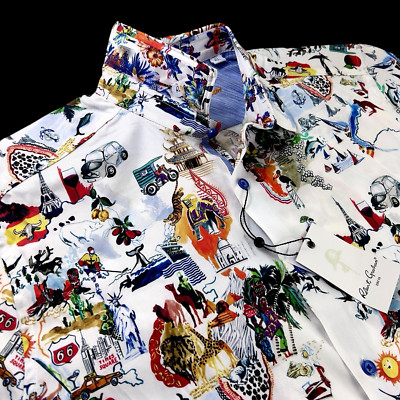 Robert Graham Geometric Landmarks & Animals Animated Short Sleeve Shirt 2XL $258