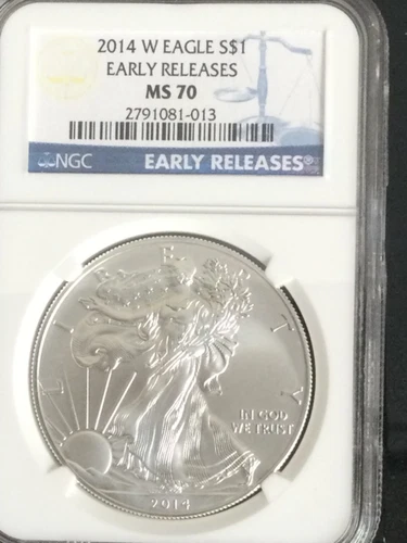 2014 W BURNISHED AMERICAN SILVER EAGLE NGC MS70 EARLY RELEASES BLUE LABEL