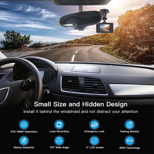 Dash Cam Motion Detection Auto Video Camera 1080P Full HD 140 Degree View Angle - Afbeelding 1 van 9