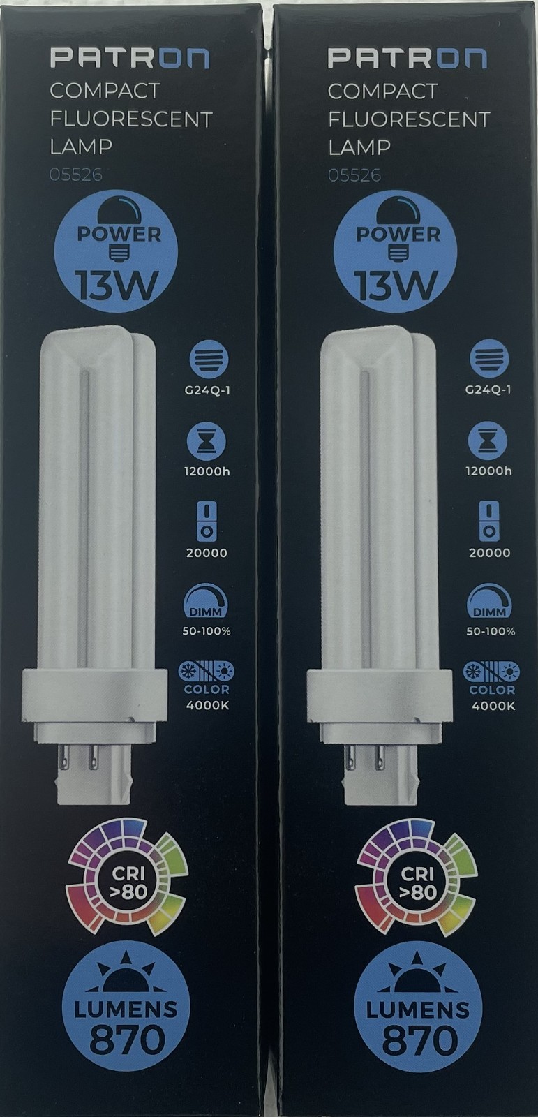 2 x 13W 4 pin Cool White 840 also known as PLCE, Dulux DE, Biax DE, Patron