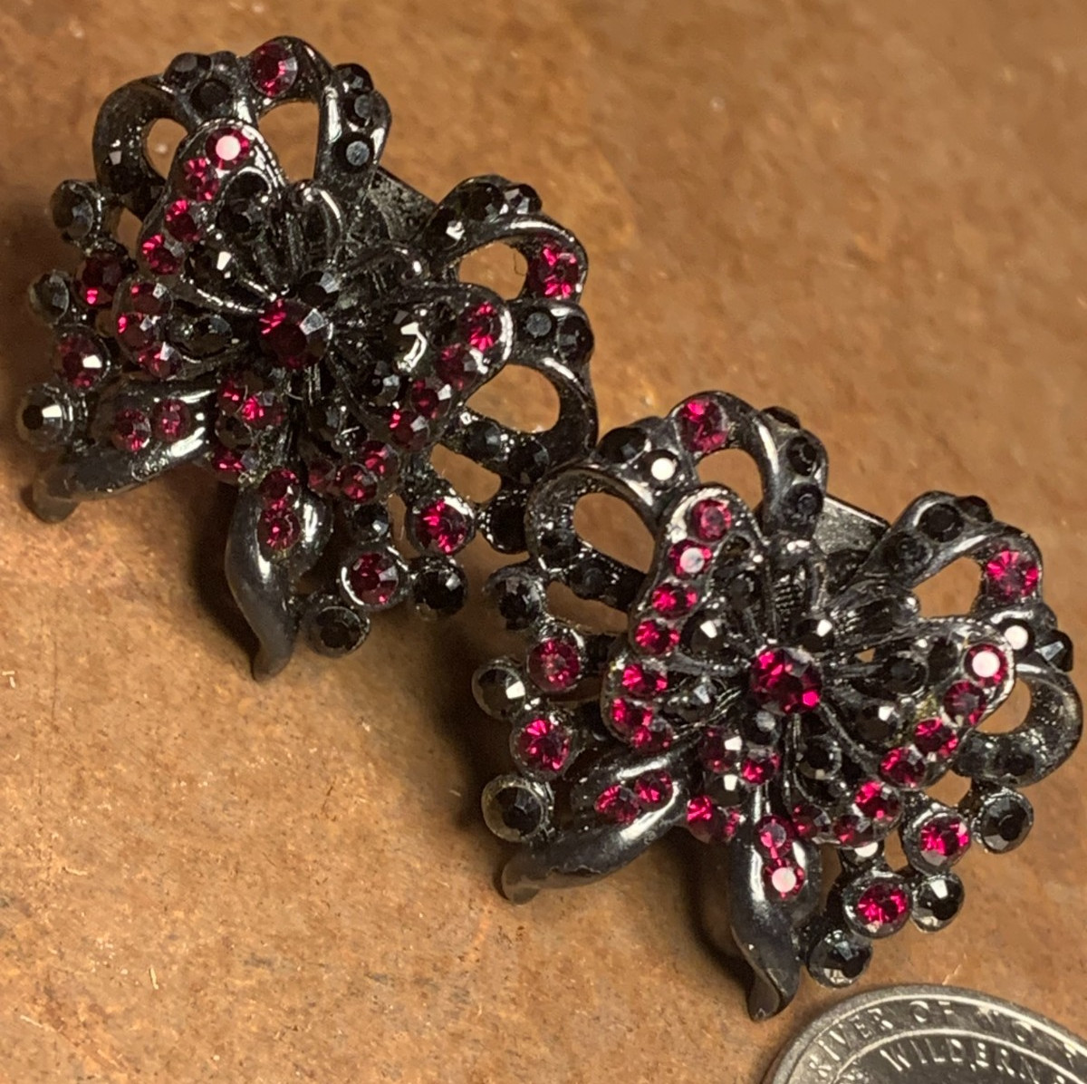 Vintage Barrera Black Gothic Red Ruby Butterfly R… - image 1