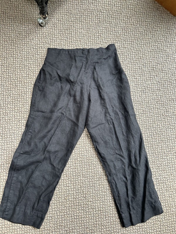 Bryn Walker Women M Linen Wide Leg Pant Cropped Black Flat Front