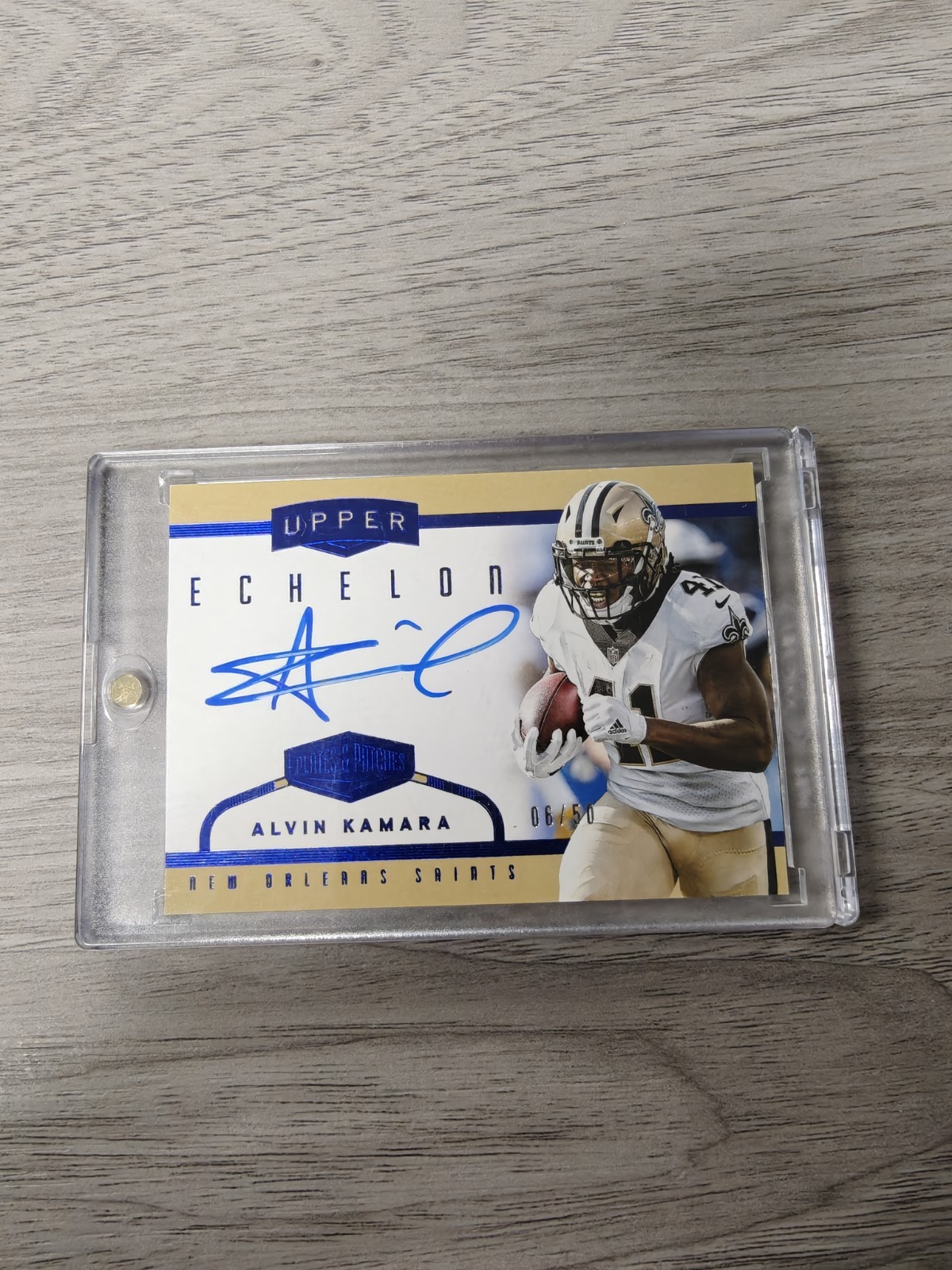 Alvin Kamara Panini Plates & Patches Upper Echelon Autographs #UPAK Blue