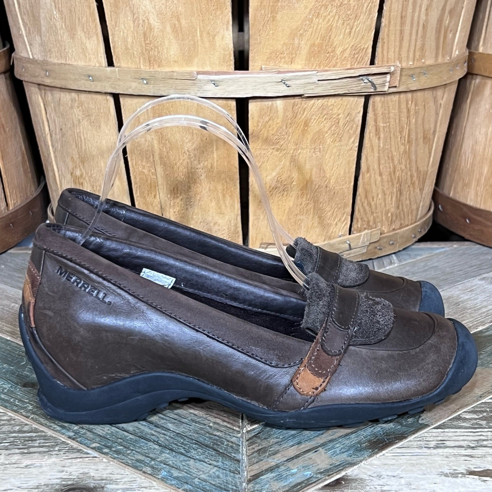 Mocassini Merrell Eden Moc Multi Marrone Pelle Scamosciata Tacco Slip On Donna Taglia 6 5