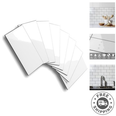 100-Piece Peel and Stick Polished White Subway Tiles, 3'' x 6'' for DIY Elegance
