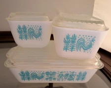 Pyrex Casserole and Storage Containers with Lids Amish Butterprint Pattern,
