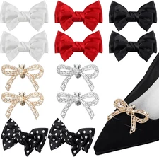 12 Pcs Bow Shoe Clips Rhinestone Satin Bow Shoe Buckle Solid Color Decorative Cl
