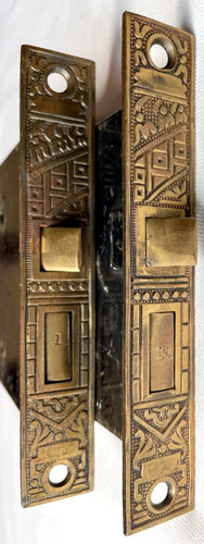Victorian Eastlake Brass Mortise Lock Pair Antique Door Hardware Salvage Set