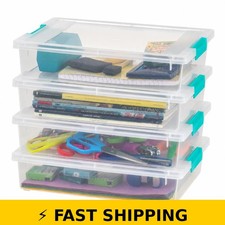 IRIS USA 6 Qt. Craft Storage Bins with Lids, 4-Pack - Clear/Seafoam Blue