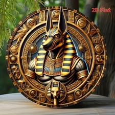 2D flat print, 1pc, Round Tin Metal Signs Home Décor 8x8- Egyptian God Anobis wa