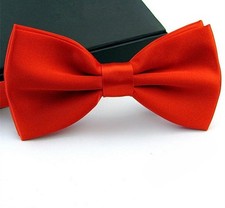 Bright Red Pre-Tied Bow Tie for Tuxedo, Satin Matching Adjustable Band US Seller