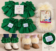 whichbritches 3 Pairs Leg Warmers Boot Cuffs Solid Green/Ivory Size 2 S 1 L
