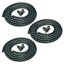 3 Pcs 20mm x 1.5M Spiral Zip Wrap Wrapping Cable Storage Wire Organizer Black