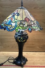Tiffany Style Table Lamp Brown Red Green Blue Stained Glass