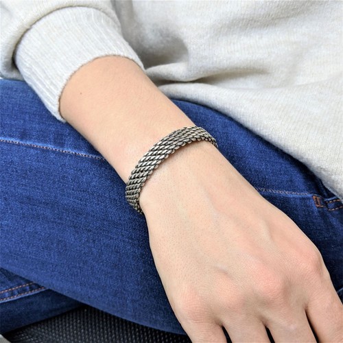 81stgeneration 999 Silver Chain Link Pattern Hill Tribe Adjustable Bangle - Imagen 3 de 7