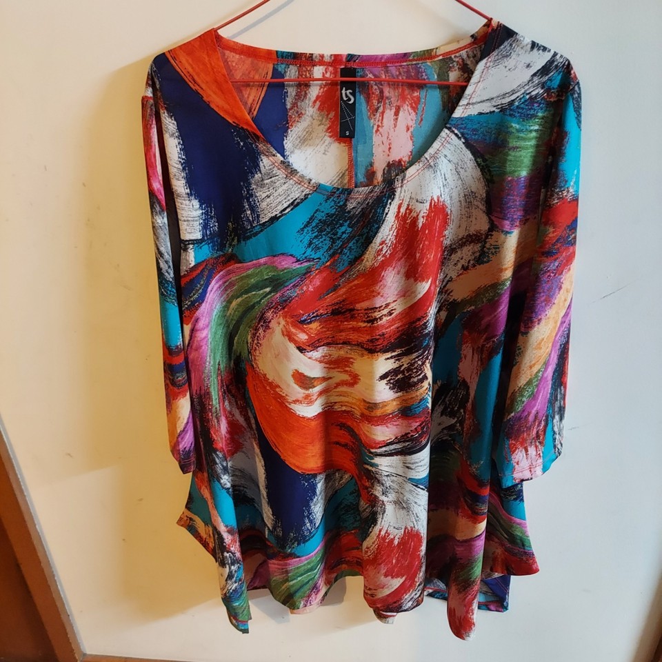 Gorgeous TS Multicolour Abstract Tunic Top relaxed fit 3/4 Sleeve - Sz S