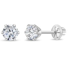 Brilliant Prong Simulated Birthstone Girls Earrings Screw Back - 14k White Gold