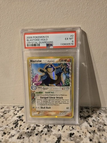 PSA 6 Blastoise 2/100 EX Crystal Guardians Pokemon Card Holo
