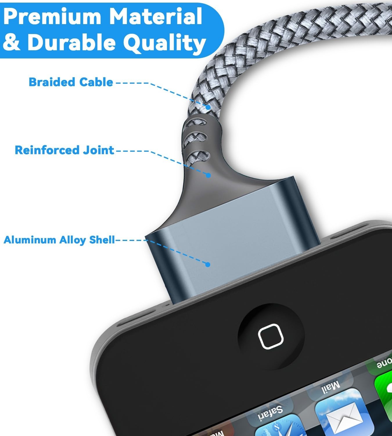 Herfair USB to 30 Pin Charger Cable Nylon Braided USB Charging Cord Compatible w