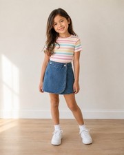 Vintage Girls Size 6 Denim Skort Shorts 90s Kids Back to School Six Year Old