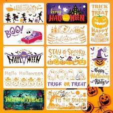 12 PCS Halloween Stencils For Painting 12x6 Inch Plastic Reusable Craft DIY