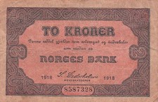 Norway  2  Kroner  1918  P 14  Circulated Banknote GG 9