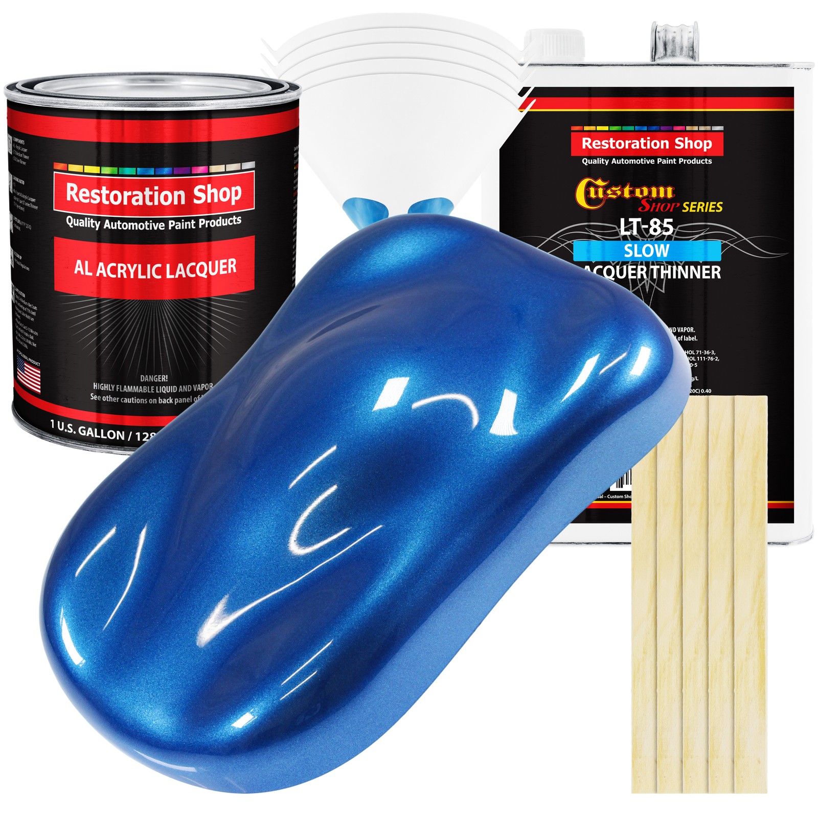 Burn Out Blue Metallic Acrylic Lacquer Gallon Auto Paint Kit, Slow Thinner