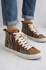 Inkkas High Top Sneakers Womens 7 EU 38 Brown Tribal Textile Shoes Lace Up
