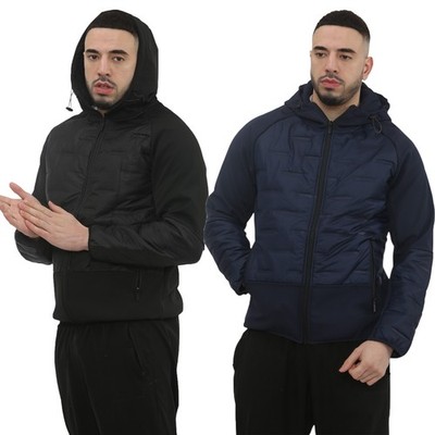 Soul Star Herren Jacke Hybrid Kapuze gesteppt wattiert vorne leichte Ärmel